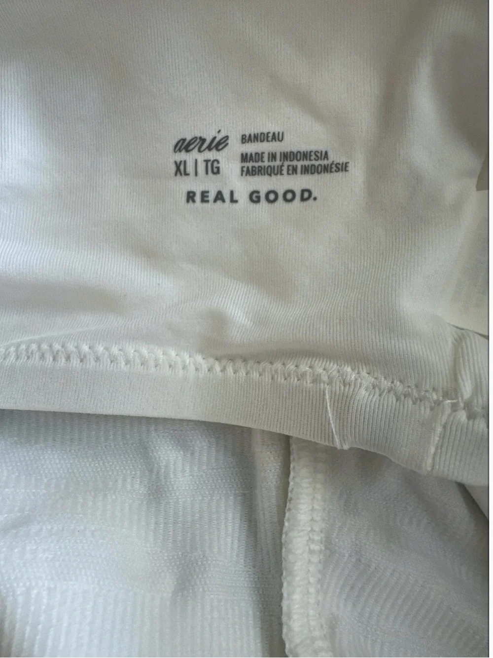 aerie White Halter Bandeau Top with Beige Ribbed Bikini Bottoms
